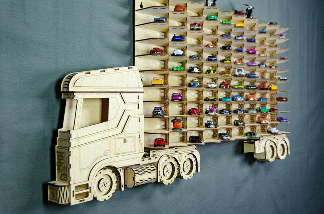 Органайзер горизонтальный настенный, деревянный, для коллекции машинок масштабом 1:64, 100 ячеек