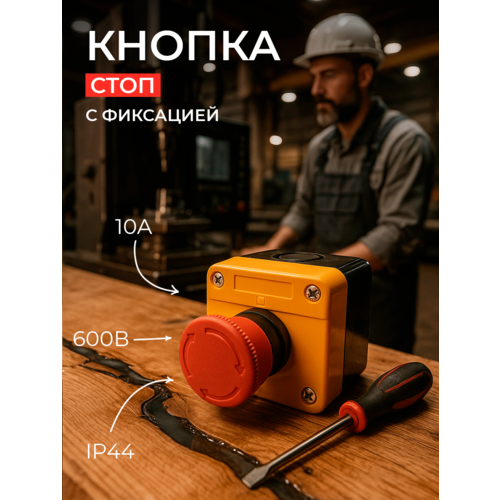 фото Пост кнопочный с фиксацией stop аварийная остановка gb2-j174 (n/c)