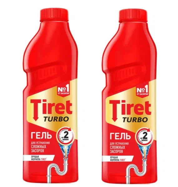 Средство от засоров в трубах Tiret Тирет Турбо гель для прочистки труб чистящее средство  2 шт  по 500 мл 