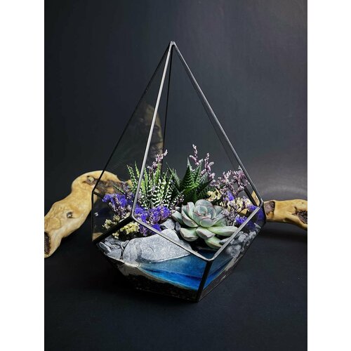 фото Флорариум с суккулентами от flolefor "цветы у озера", 16х16х21 см (дхшхв)