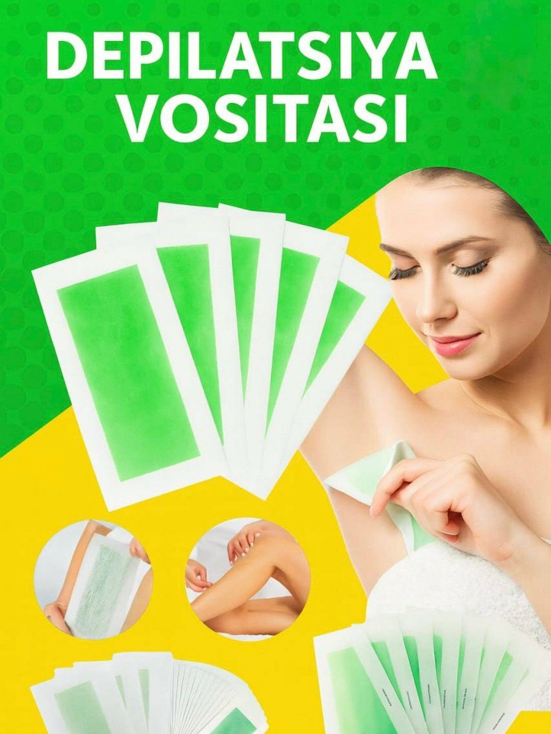 Для депиляции: воск, шугаринг, восковые полоски, наборы по 6, 10 и 20 штук - Зеленый,3 пары=6 штук
