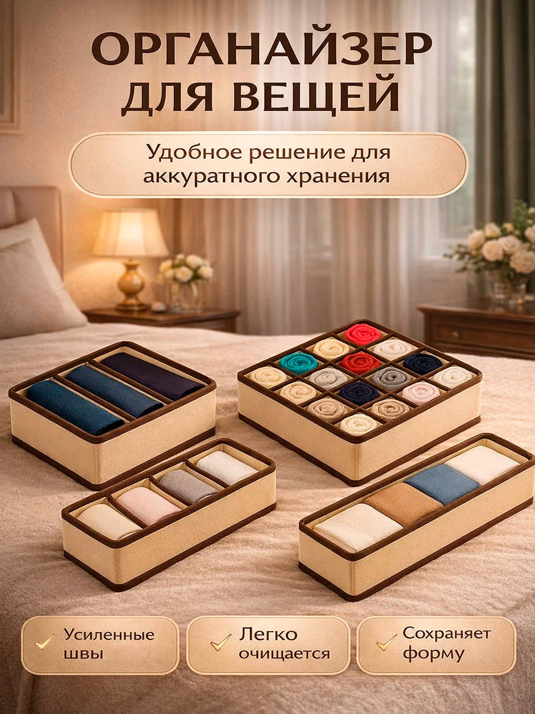 Органайзер для хранения вещей — удобные коробки-сетки для шкафа, в комплекте 4 шт