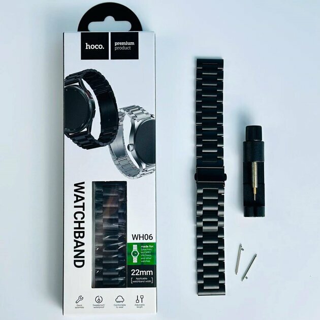 Универсальный ремешок Hoco WH06 Grand 22 мм, металлический, black, для смарт-часов