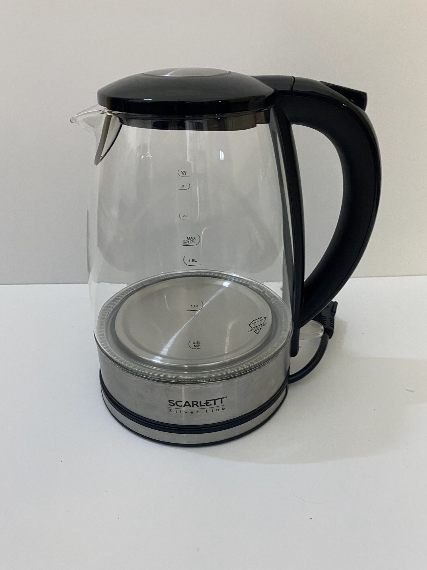 Чайник электрический Scarlett SC-EK27G95 1.7л. 2200Вт серебристый/черный (корпус: стекло) SC-EK27G95