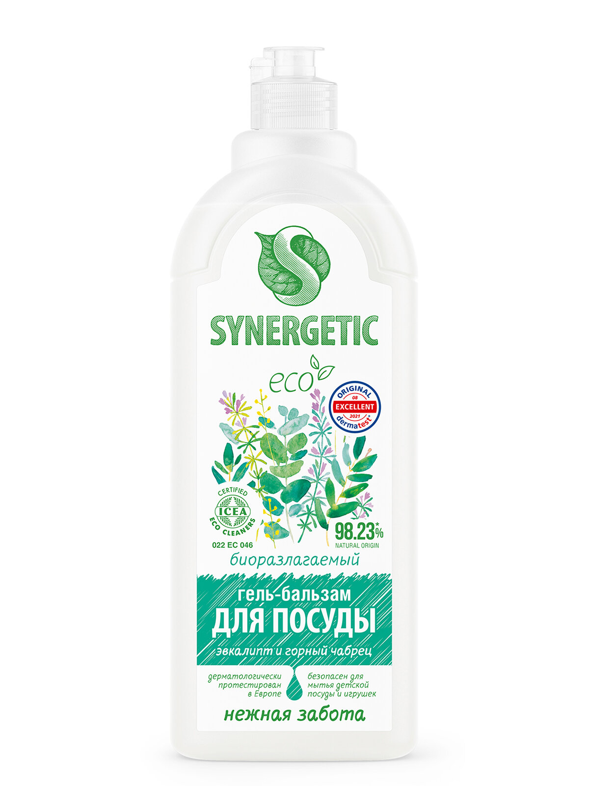 Гель-бальзам SYNERGETIC для мытья посуды с эвкалиптом и горным чабрецом, 1 литр — фото 1