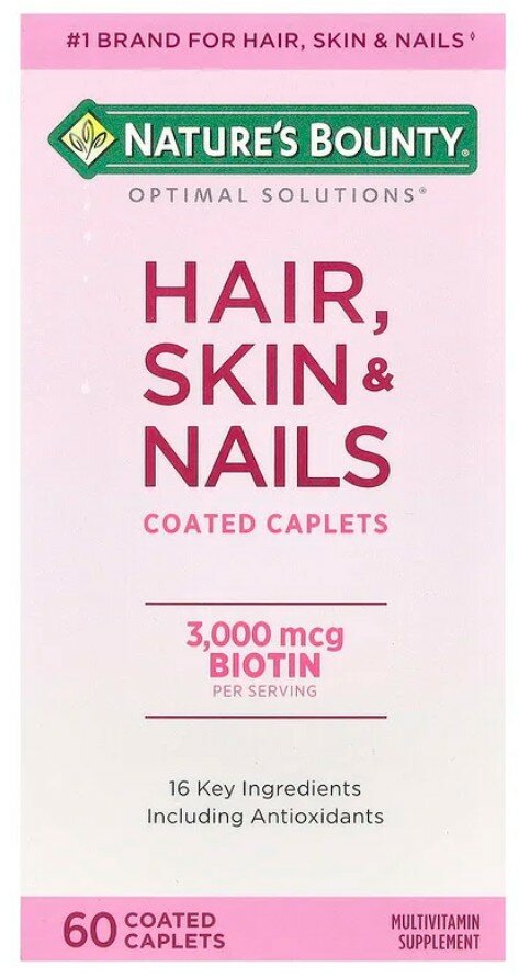 Картинки Nature's Bounty, Hair, Skin & Nails, добавка для здоровья волос, кожи и ногтей, 60 таблеток в оболочке