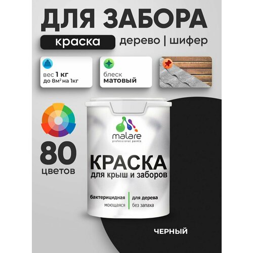 фото Краска акриловая (ак) malare для деревянных крыш и заборов моющаяся матовая черный 1 кг