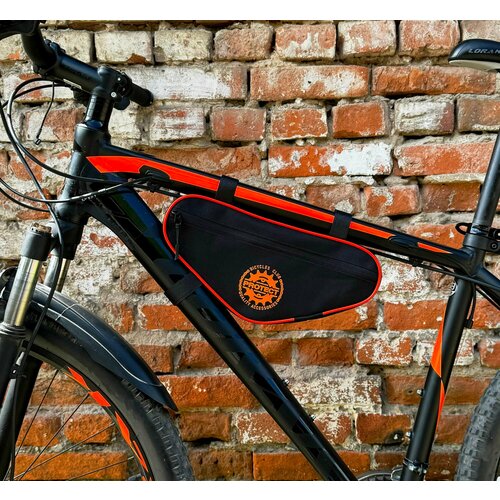 Велосумка под раму, для крепления к передней части рамы, р-р 32х15х5 см, цвет черный/оранжевый, PROTECT