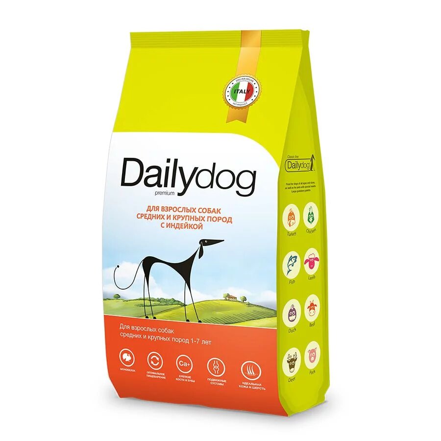 Dailydog Classic line сухой корм для взрослых собак средних и крупных пород, с ИНДЕЙКОЙ 12 кг