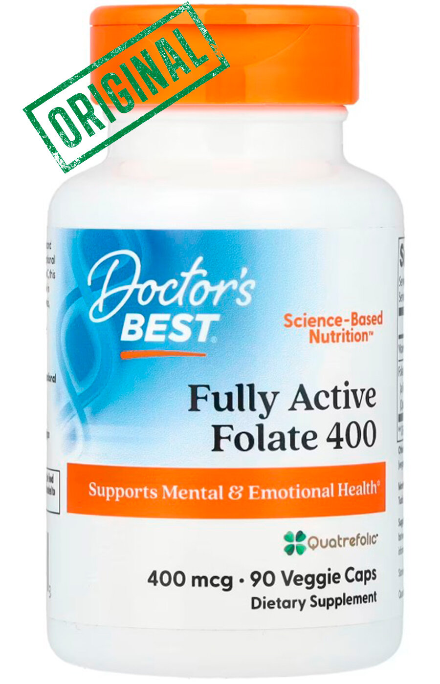 Doctor's Best, fully active folate 400 mcg, активный фолат с витамином C, 90 капсул