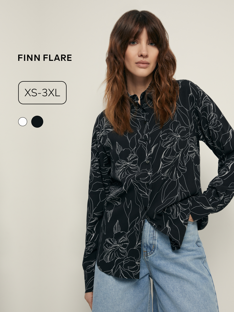 Блуза FINN FLARE рубашка с длинным рукавом, размер S(170-88-94), черный