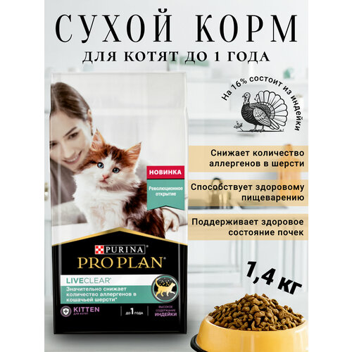 Purina Pro Plan LIVE CLEAR Сухой корм для котят с индейкой Kitten Delicate (1,4 кг)