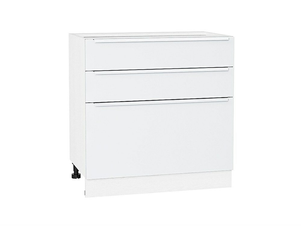 VVT Шкаф нижний с 3-мя ящиками Фьюжн Белый, Silky White, 800 В*Ш*Г 816*800*480, фасад МДФ Silky White, корпус Белый Silky White