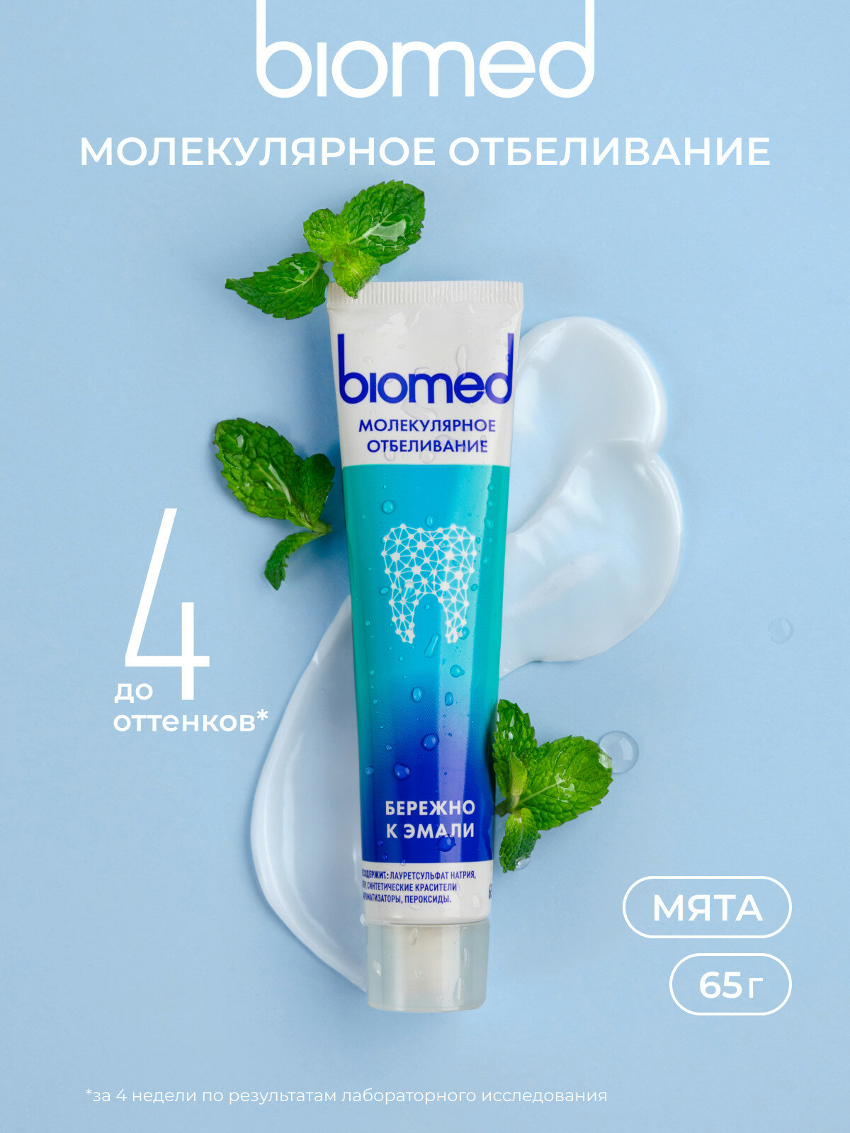 Зубная паста «BIOMED HEALTHYWHITE Защита от кариеса. Отбеливание и восстановление эмали». Лесная мята. 65 г