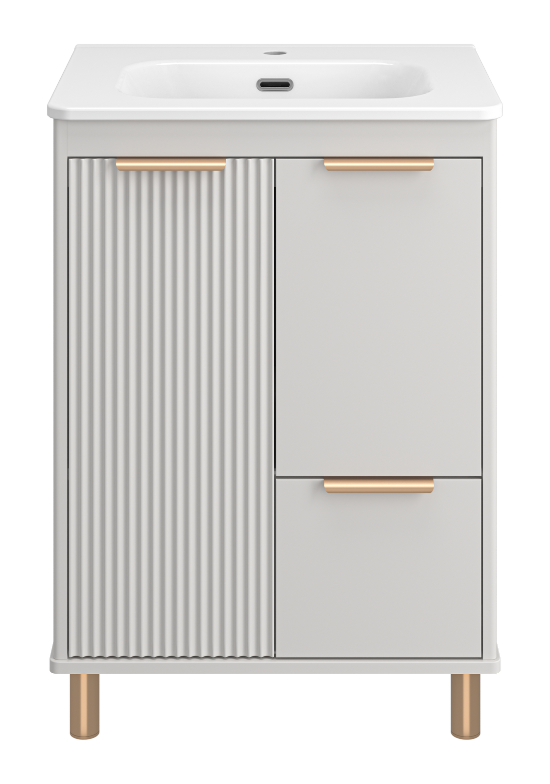 Тумба с раковиной Risacca Crema 60 напольная, с дверцами, с полками, с ящиками, серая