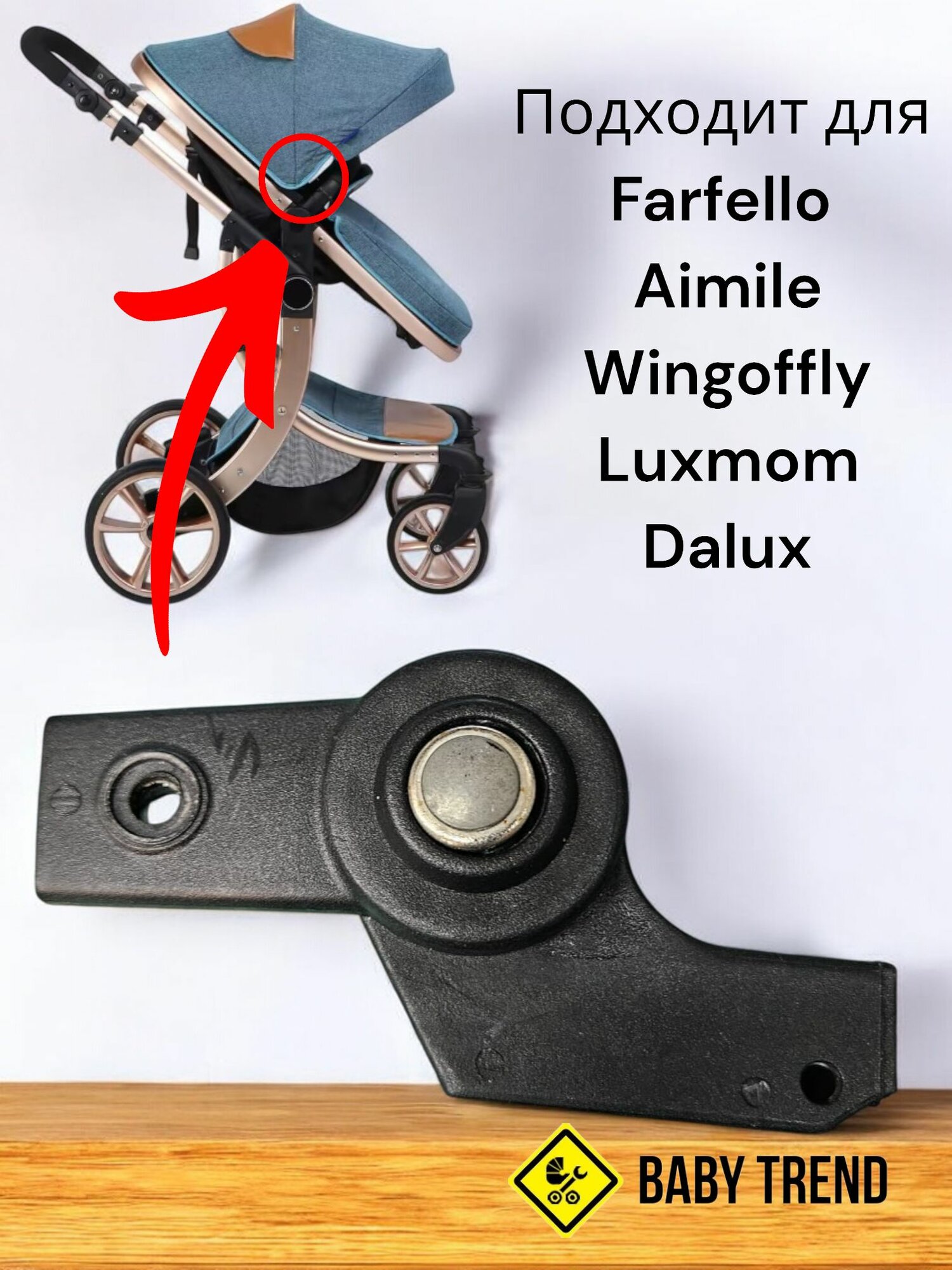 Регулятор капюшона коляски Farfello, Aimile, Wingoffly, Luxmom, Dalux, левая сторона.