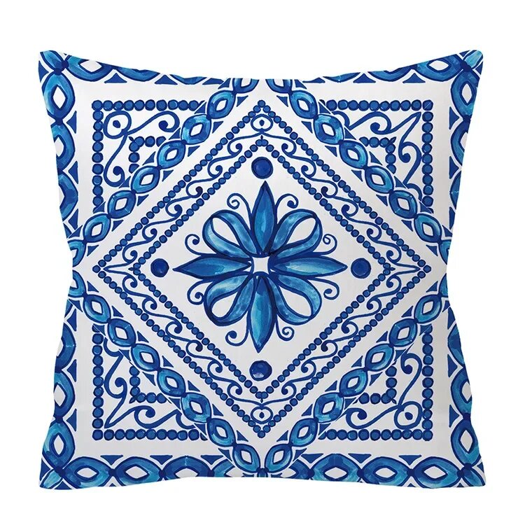 Полиэстер/хлопковая наволочка с геометрическим принтом синий Boho 45X45CM Синий