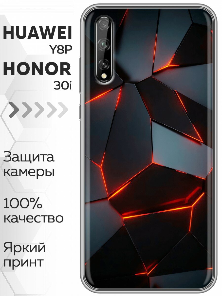 Чехол для Huawei Y8P, Honor 30i с принтом Черный на Хуавей У8Р Хонор 30
