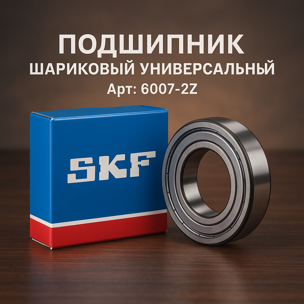 Подшипник шариковые универсальный (радиальный однорядный) SKF (Швеция), 35x62x14 мм // OEM: 6007-2Z (ГОСТ: 80107)
