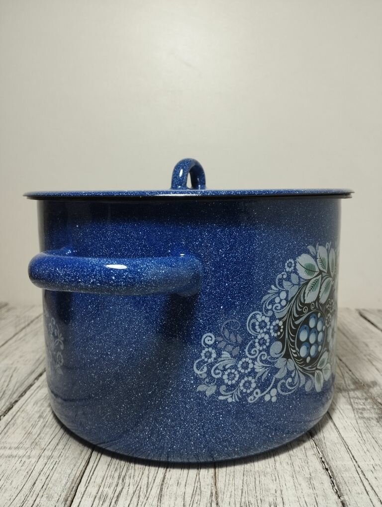 Кастрюля 4,5 литра эмалированная Голубика, синяя СтальЭмаль — фото 1