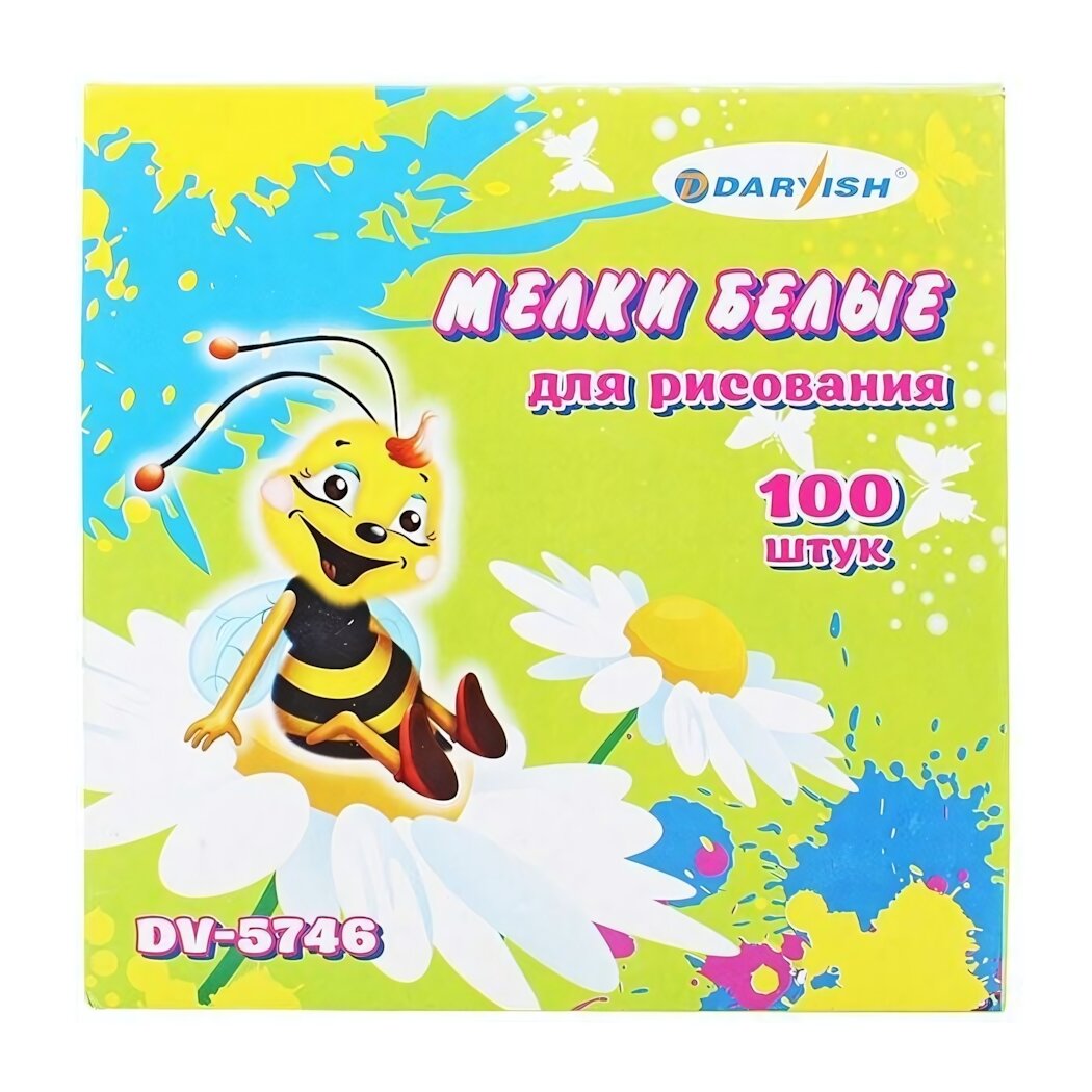 Мел белый 100 шт, прямоугольный, для рисования, яркая упаковка