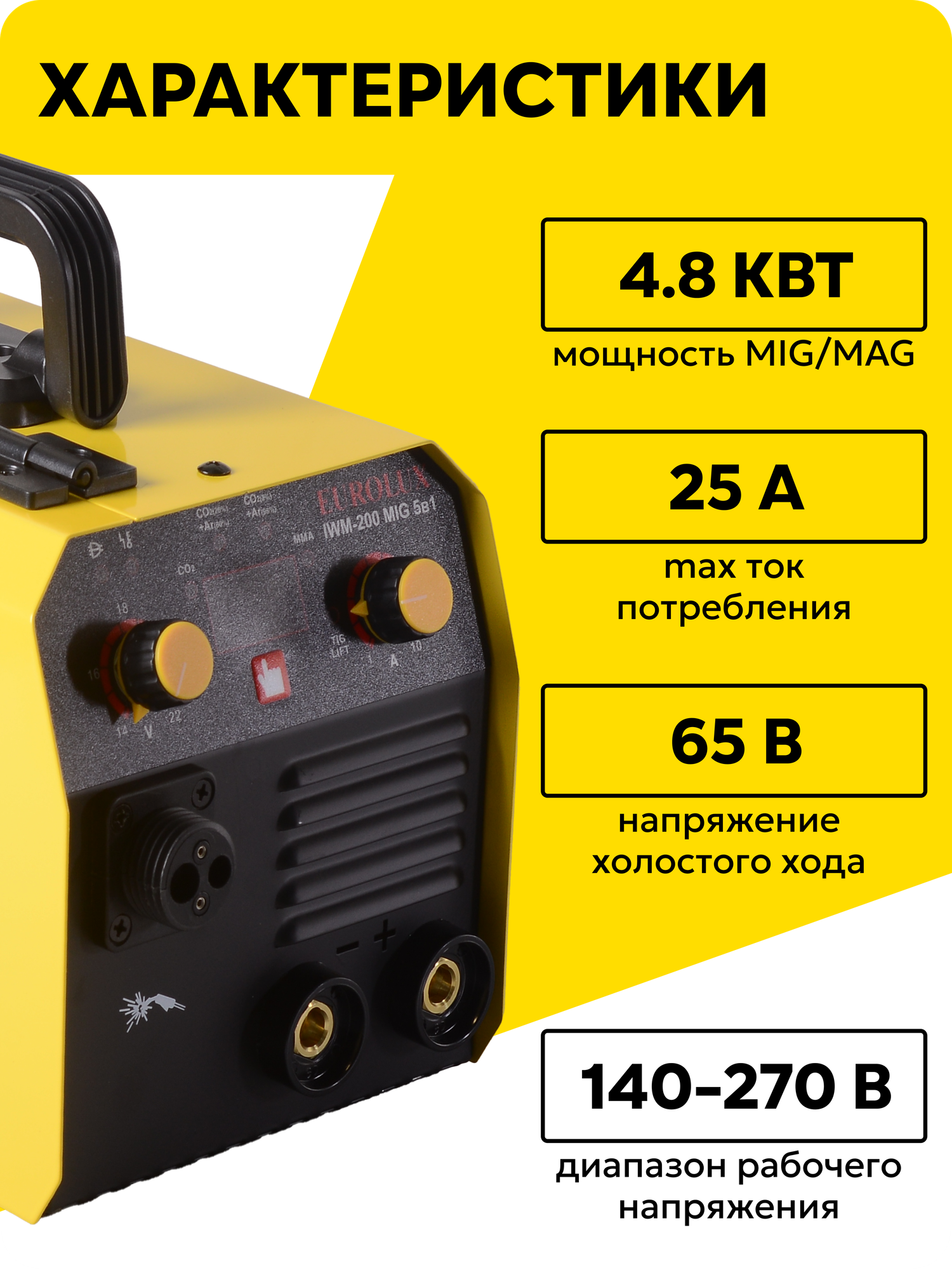 Сварочный полуавтомат IWM-200 MIG 5в1 Eurolux - фото №3