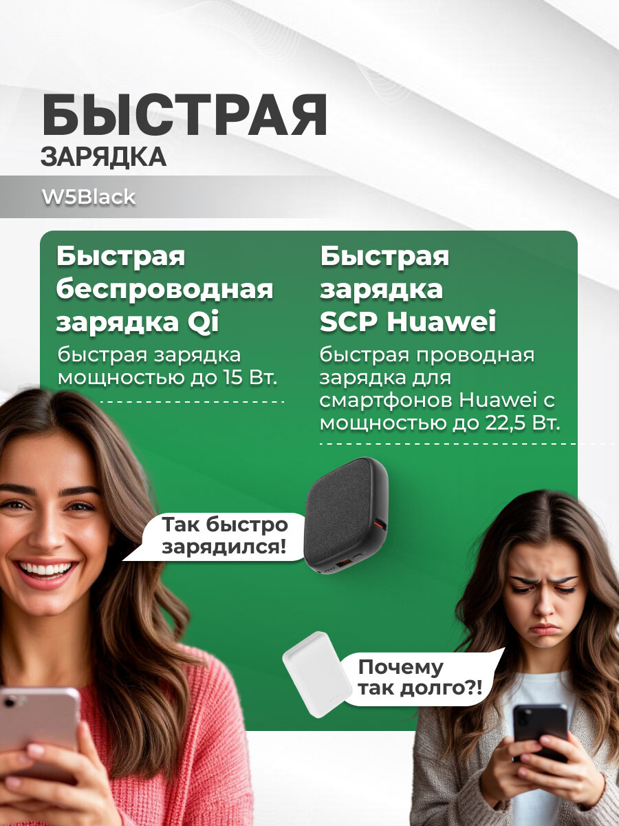 SOLOVE Внешний аккумулятор (пауэрбанк) с быстрой зарядкой 10 000 mAh W5Black — фото 1