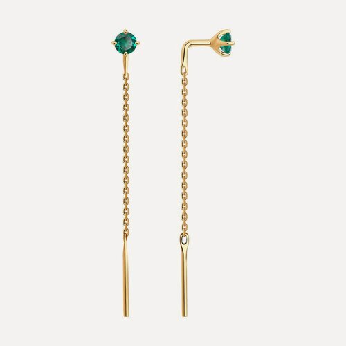 Изображение товара Серьги цепочки, красное золото, 585 проба, изумруд синтетический
