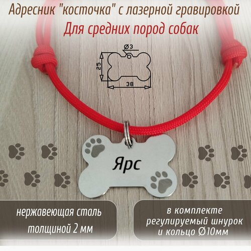 Именной адресник с индивидуальной лазерной гравировкой для собаки. С регулируемым шнурком из параккорда в комплекте.