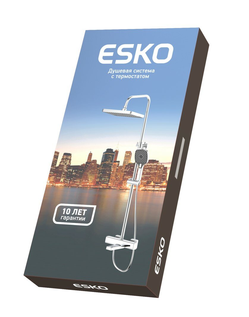 Душевая система ESKO STT3054SMR, с термостатом и изливом, хром / тропический душ — фото 1