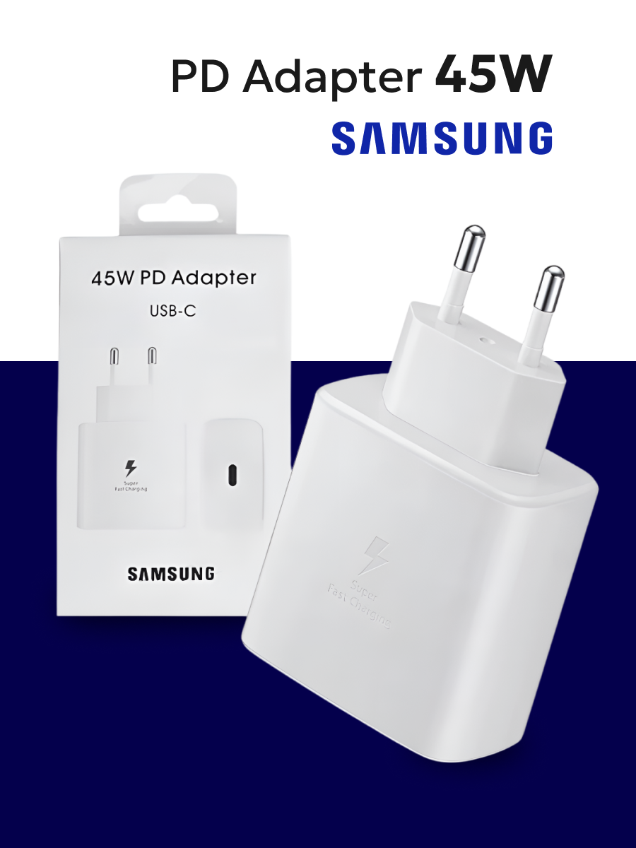 Блок питания type-c, зарядка 5А Samsung 45W Оригинал PD Power Adapter USB-C, белый
