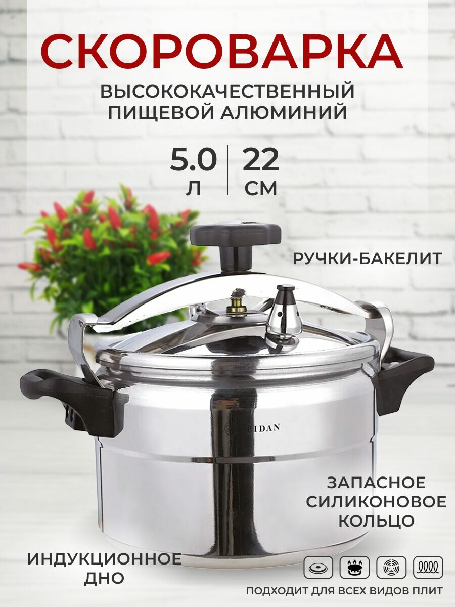 Скороварка 5 литров 22 см для газовых, электрических и индукционных плит