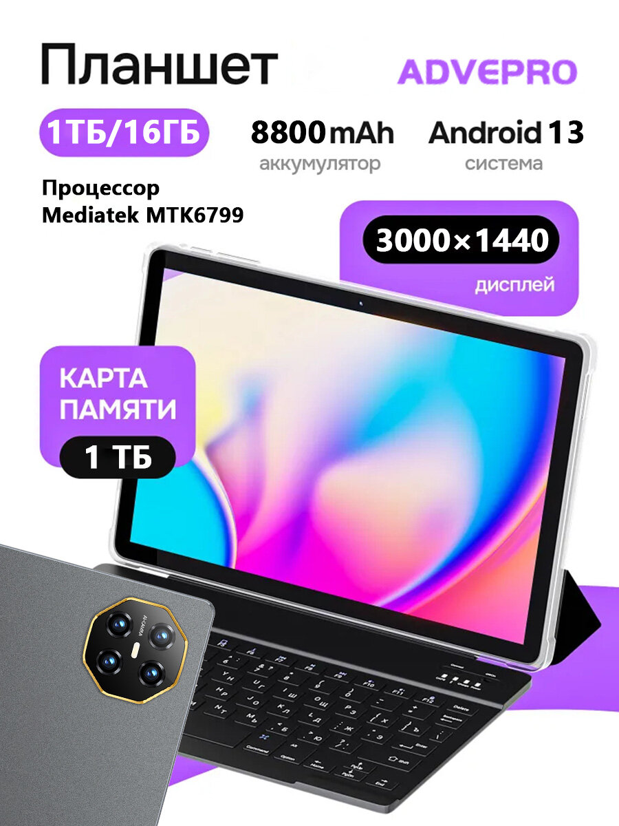 Планшет XTmate 16/1024 ГБ черный, глобальной прошивки, русский язык, Google Play , поддерживает SIM-карту