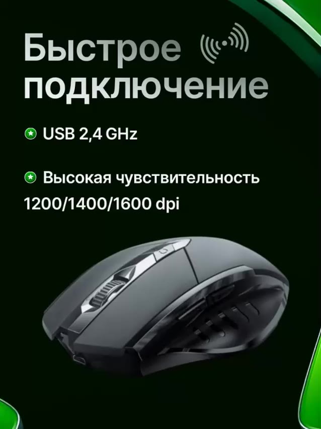 Беспроводная, оптическая, аккумуляторная, бесшумная компьютерная мышь inphic PM6 / Dpi 1000,1200,1600 — фото 1