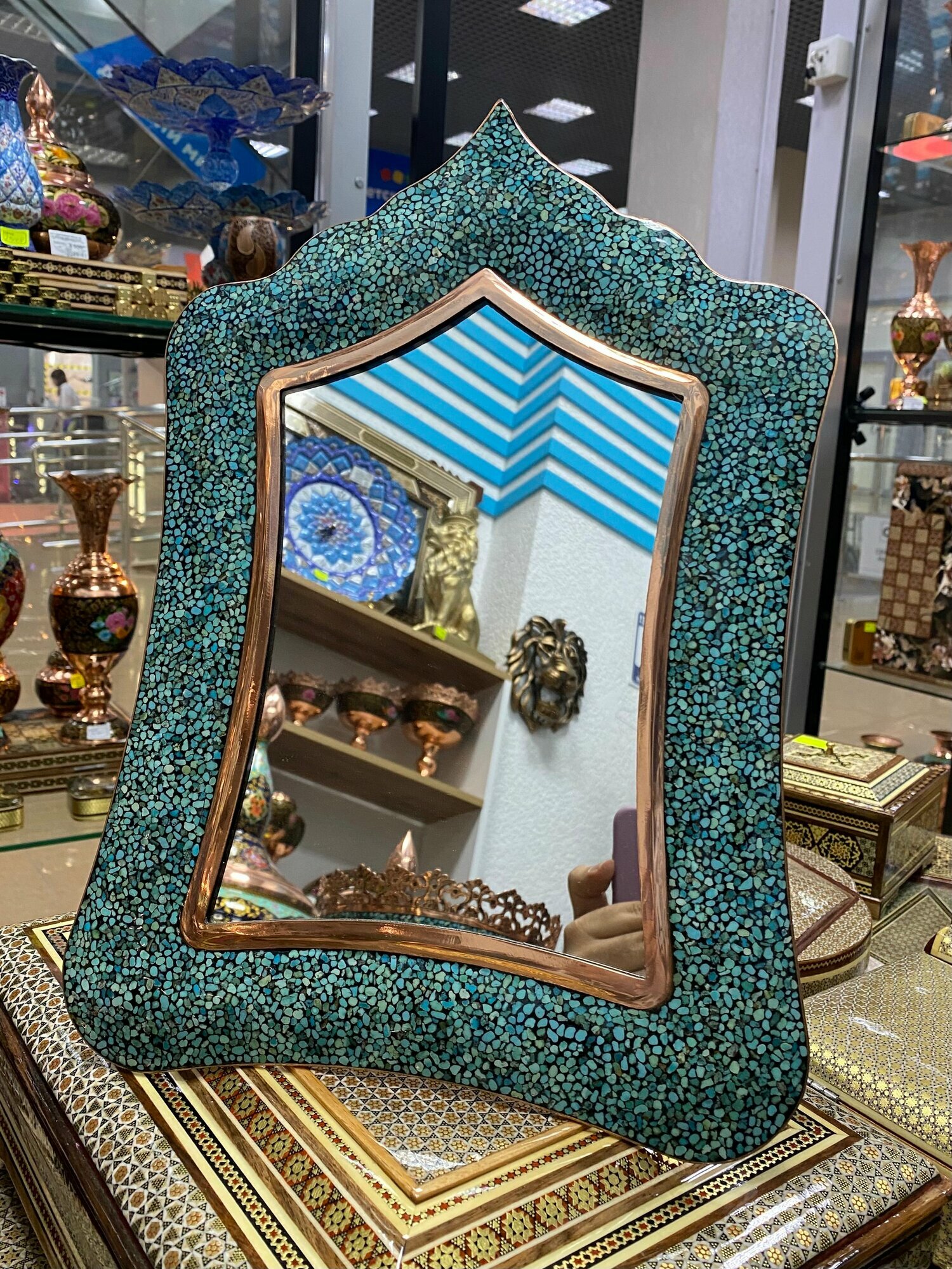 Зеркало Персидский Базар Фирузе Куби Исфахан, прямоугольное, авторская ручная работа, 37х24 см