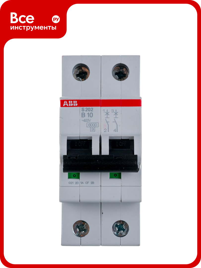 Автоматический выключатель ABB 2-полюсный S202 B10 2CDS252001R0105