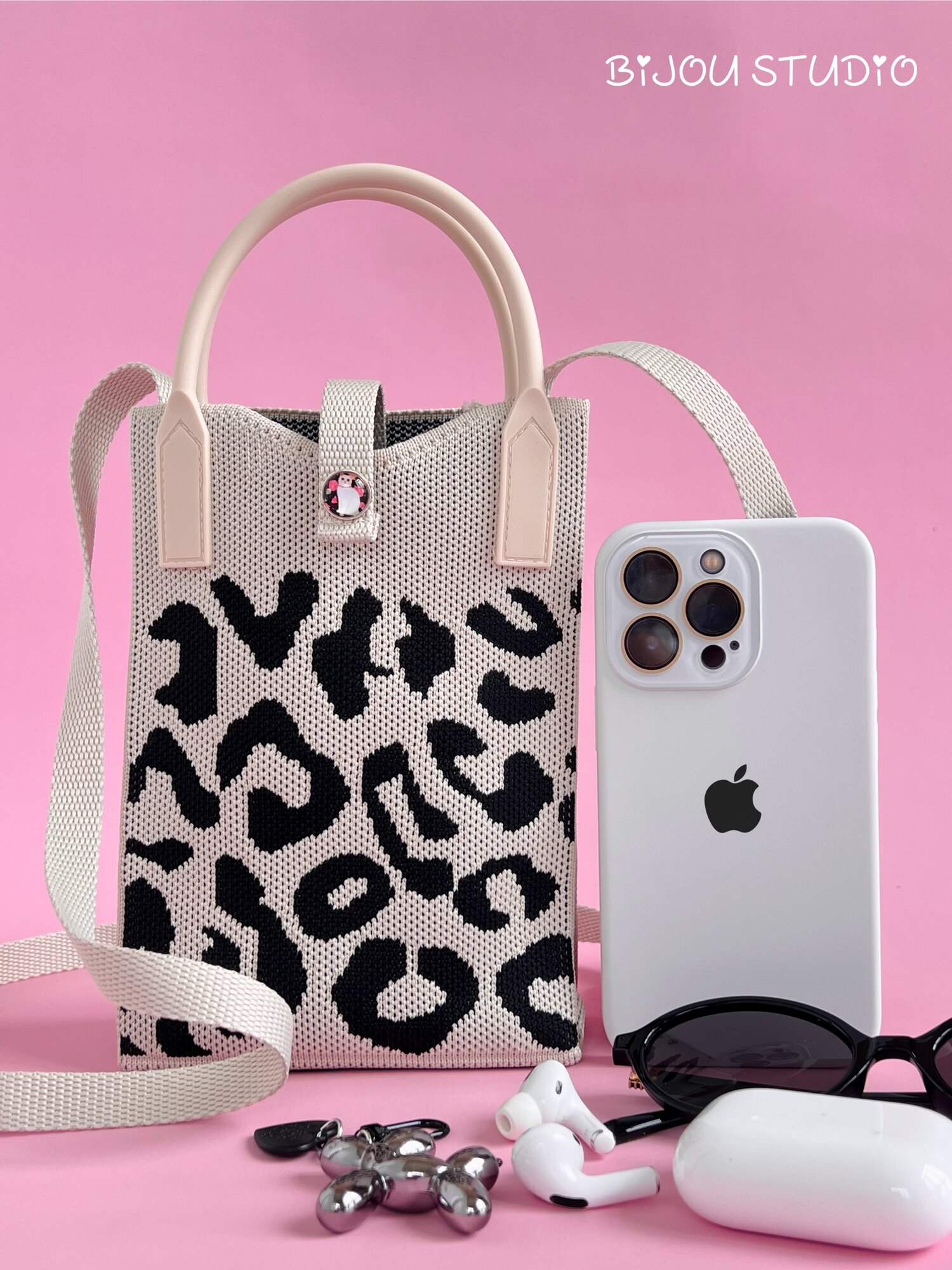 Сумка кросс-боди BIJOU.STUDIO Сумка вязаная мини, фактура вязаная, плетеная, рельефная, леопардовый