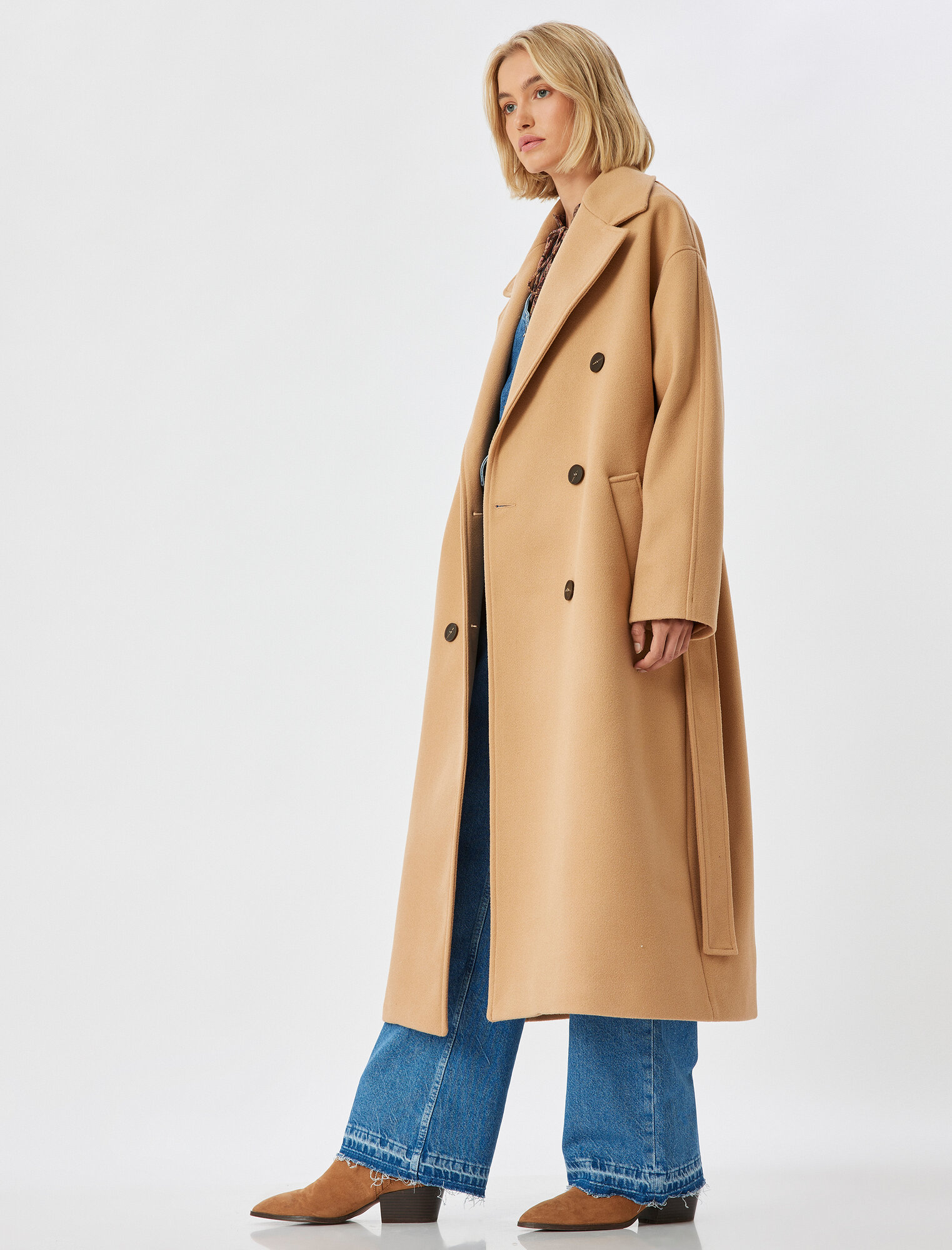 Пальто KOTON, размер 42, светло-коричневый