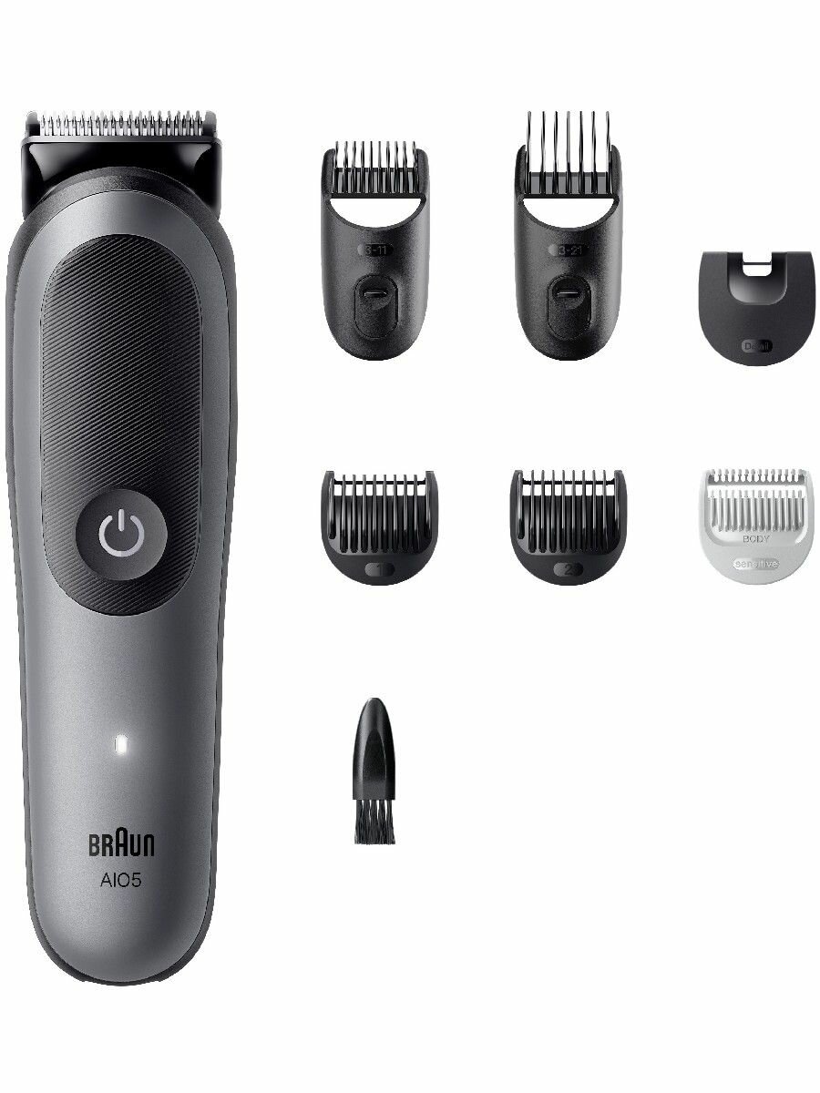 Триммер электрический Braun AIO5520 MS Grey для волос  тела  бороды и усов  мотор Autosensing  120 мин автономной работы