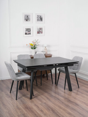 Изображение товара Стол кухонный обеденный керамогранит Рокс 140(200)х90смЧерныйМраморОпорыЧерные