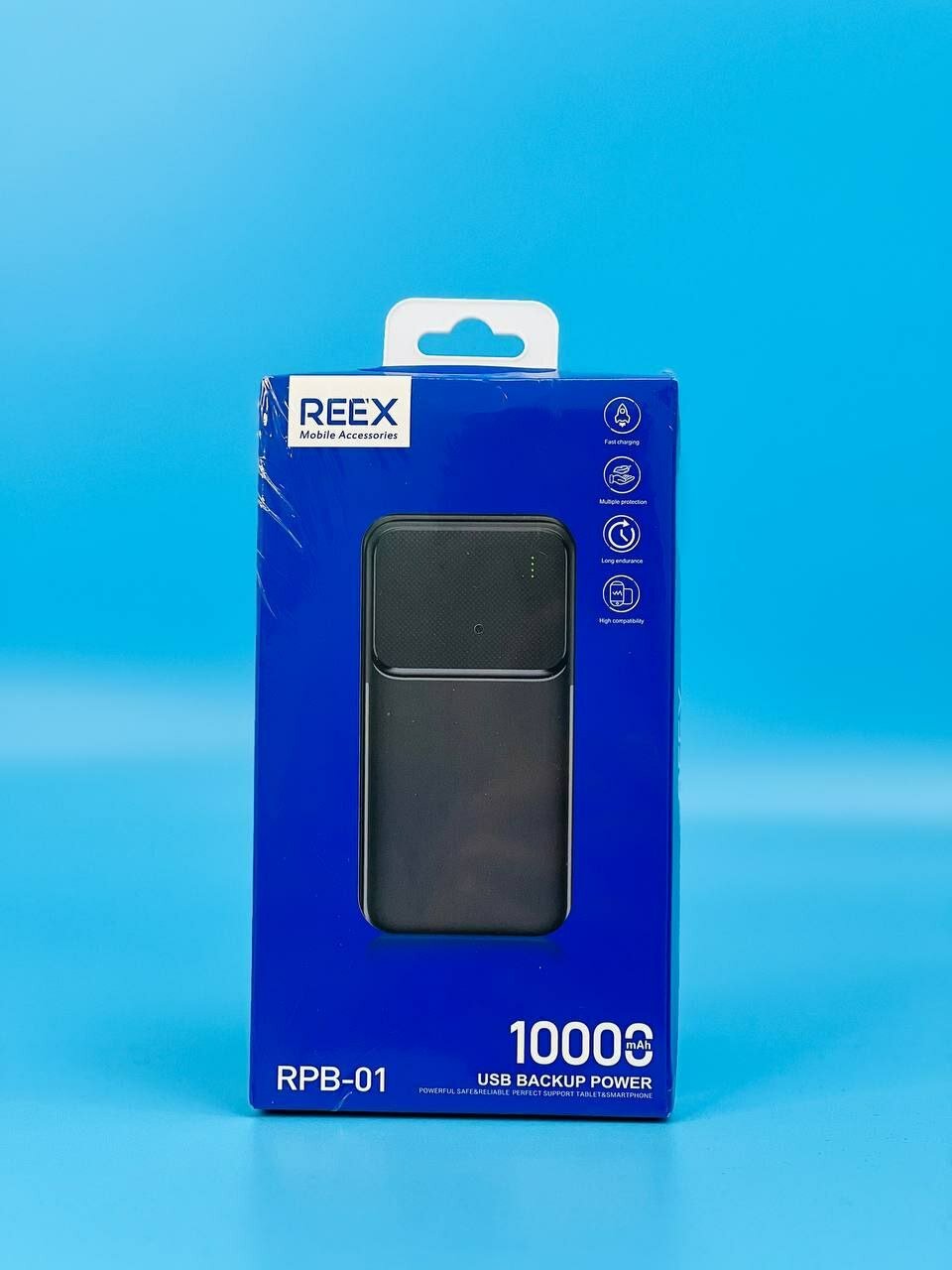 Портативное зарядное устройство Power bank REEX RPB-01, 10000 мАч, черный, универсальное