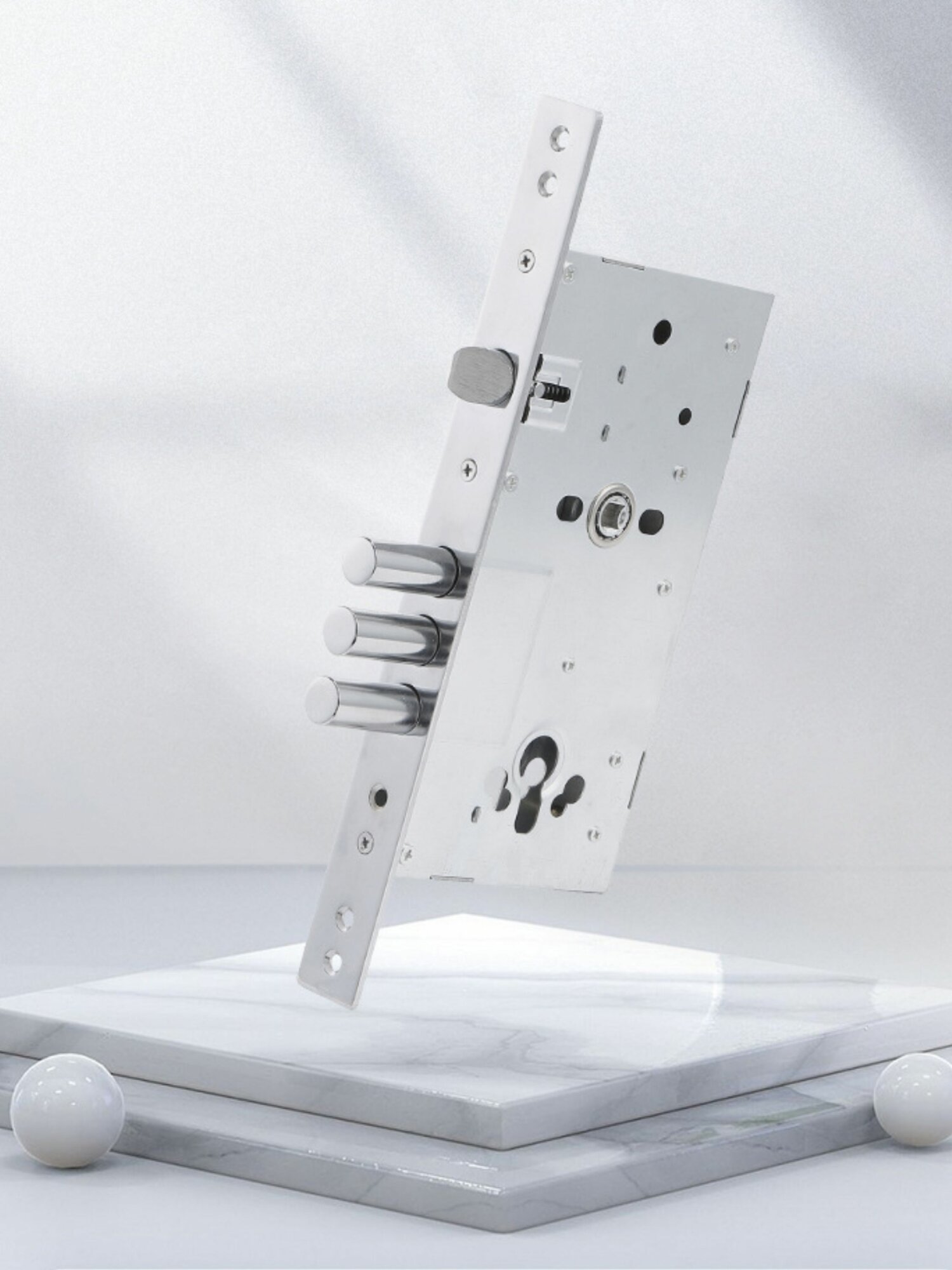 Замок врезной цилиндровый для входной металлической сейф двери Akomuto ЗВ 888 хром