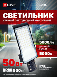 Светильник уличный светодиодный консольный EKF ДКУ-9002-Ш 50Вт 5000К IP65