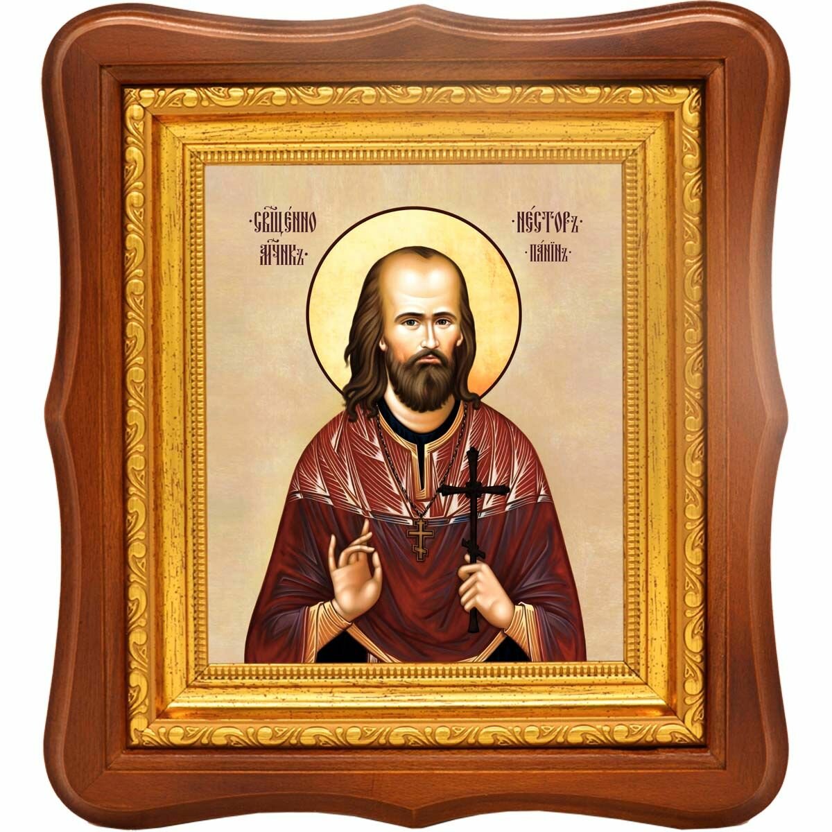 Нестор Панин священномученик. Икона на холсте. (15 х 18 см) В киоте под стеклом