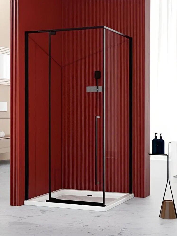 Душевой уголок душевое ограждение Esbano Art ESA-128PS-B 120х80 см с распашной дверью прямоугольный профиль черный матовый стекло прозрачное 6 мм без поддона