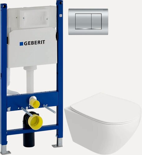 Изображение товара Комплект 5 в 1 Унитаз подвесной STWORKI Кронборг S28401WH / Инсталляция с кнопкой Geberit Duofix 458.163.21.1 / Крышка-сиденье, Комплект креплений