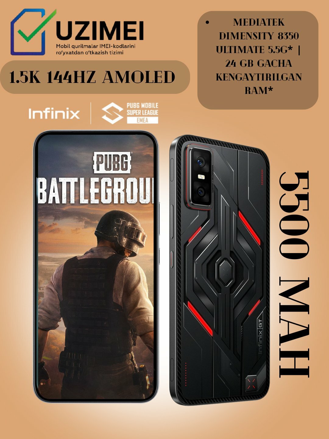 Смартфон Infinix GT 30 Pro 5G, 12+12/256gb, AMOLED 144Hz, 120FPS, 5500mAh 45w Черный