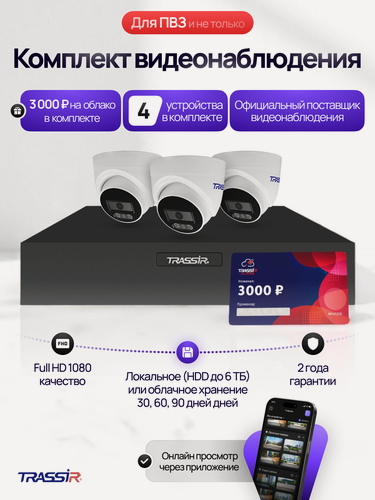 Изображение товара Видеорегистратор TRASSIR TR-Lite 1106 с камерами TR-Lite L2S5, поддержка Cloud 3000