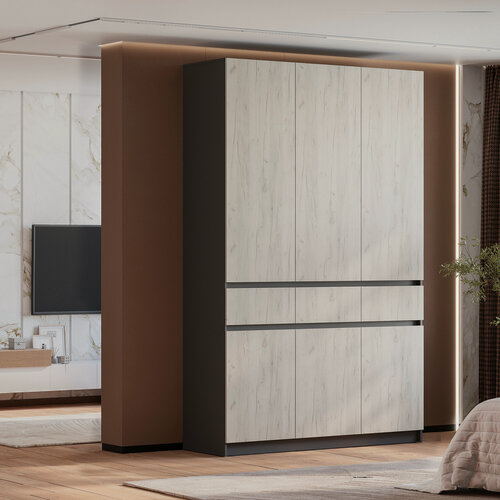 Изображение товара Шкаф 3-х створчатый "Багира" ШК-08, шкаф для одежды, Графит/Крафт белый