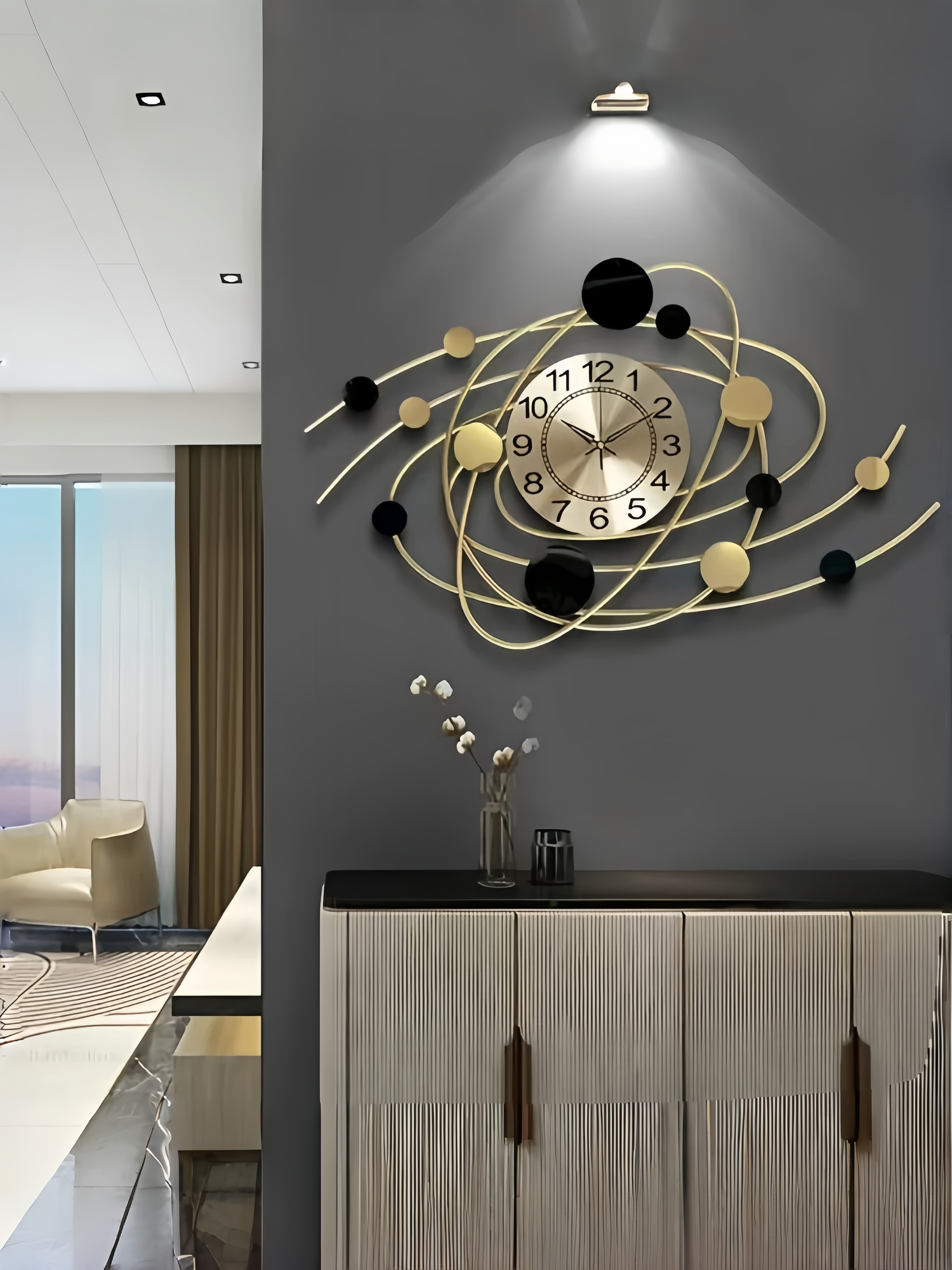 Креативные роскошные настенные часы, гостиная, диван, фоновое украшение стены, арабские цифры